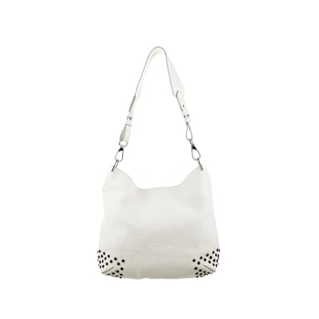 Tods Gommini Textured White Leather Studded Hobo Handbag
