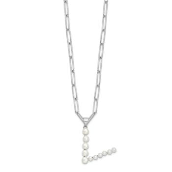Rhodium Over Sterling Silver 3-5.5mm Freshwater Cultured Pearl LETTER V
18-inch Necklace