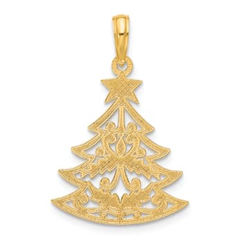 14K Yellow Gold Polished Fancy Scrolled Christmas Tree Pendant