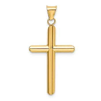 14k Yellow Gold 3D Polished Tube Cross Pendant
