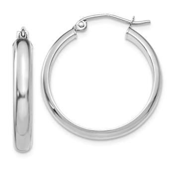 Rhodium Over 14k White Gold 1" Hoop Earrings