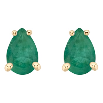 6x4mm Pear Shape Emerald 14k Yellow Gold Stud Earrings