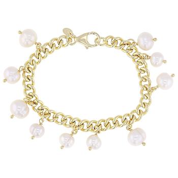 Cultured Freshwater Pearl Dangle Bracelet In 18K Gold Over Bronze 7-10mm