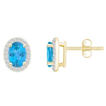 7x5mm Oval Blue Topaz And Created White Sapphire 10k Yellow Gold Halo
Stud Earrings
