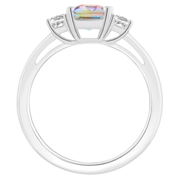 8x6mm Emerald Cut Mystic Topaz And White Topaz Rhodium Over Sterling
Silver 3-Stone Ring