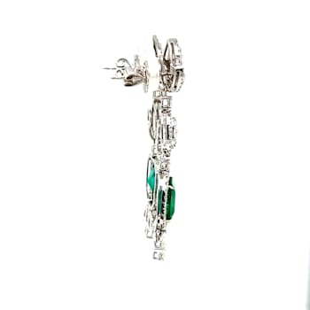 6.25 Ctw Emerald and 3.85 Ctw White Diamond Earring in 18K WG