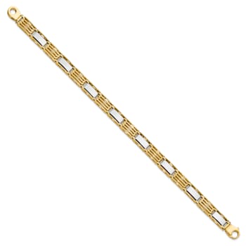 14K Yellow and White Gold High Polished 8.5-inch Men's Link Bracelet