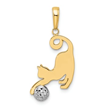 14k Two-tone Gold Diamond-Cut Cat and Ball Pendant