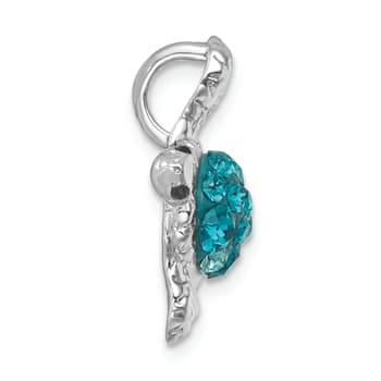 Rhodium Over Sterling Silver Polished Crystal Turtle Chain Slide Pendant