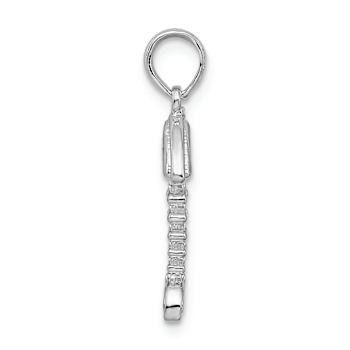 Rhodium Over Sterling Silver Polished 3D Fishbone Pendant