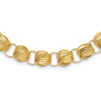 14K Yellow Gold Polished Fancy Diamond-cut Triple Link Necklace