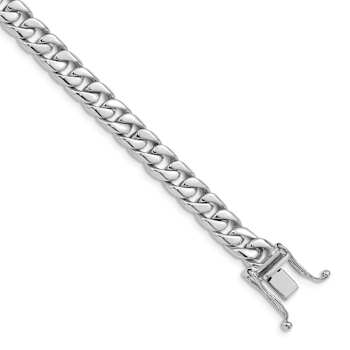 Rhodium Over 10k White Gold 6.8mm Hand Polished Flat Beveled Curb Link Bracelet
