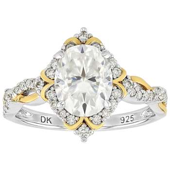 Oval Moissanite Two-Tone Ring In Platinum-Enhanced Sterling Silver With
14k Gold Accents