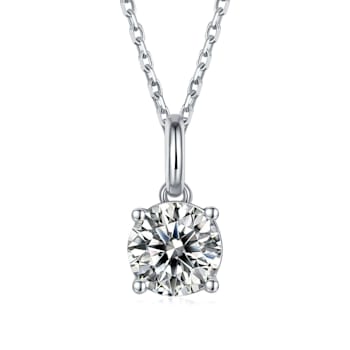 White Moissanite Sterling Silver Solitaire Pendant With Chain, 0.50ct