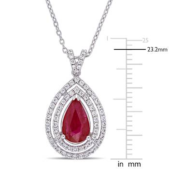 Ruby & Diamond 18K White Gold Teardrop Necklace 1.99ctw
