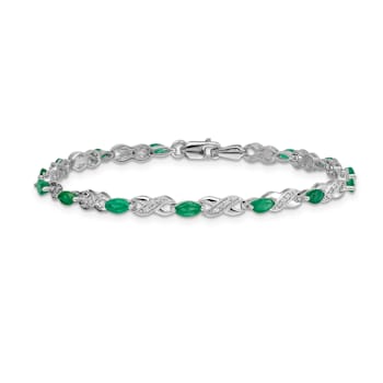 Rhodium Over 14k White Gold Diamond and Emerald Infinity Bracelet