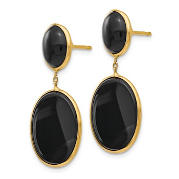 14k Yellow Gold Onyx Oval Dangle Earrings