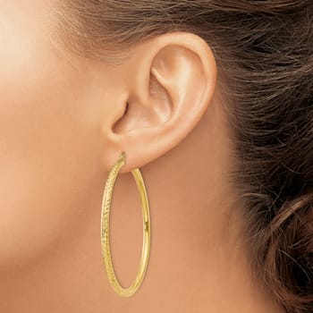 14k Yellow Gold Diamond-Cut 2 3/16" Round Hoop Earrings