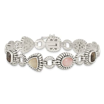 Sterling Silver Oxidized Pink/Black/White Mother of Pearl 7.75-inch Bracelet