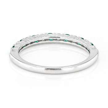 Lab-Created Emerald And Diamond Band Ring In Sterling Silver