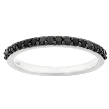 Black CZ Accent Band Ring In Sterling Silver