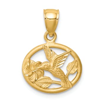 14K Yellow Gold Diamond-cut Brushed Hummingbird Pendant