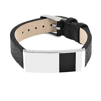 Mens Black Leather and Stainless Steel Bracelet