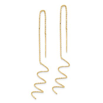 14k Yellow Gold Polished and Diamond-Cut Spiral Dangle Earrings