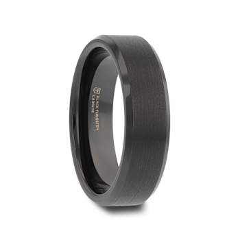 ELISE Black Tungsten Ring with Polished Beveled Edges and Brush Finished
Center 6mm