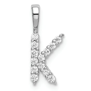 Rhodium Over 14K White Gold Lab Grown Diamond Letter K Initial Pendant