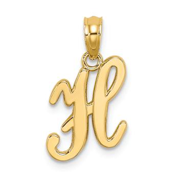 14k Yellow Gold Script Letter H Initial Pendant