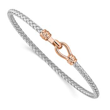 18K Rose Gold Over Sterling Silver Textured Flexible Cuff Bracelet