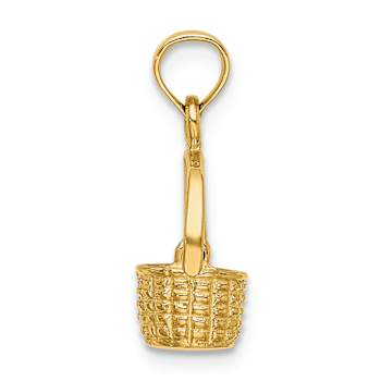 10K Yellow Gold 3D Textured Moveable Handle Basket Charm