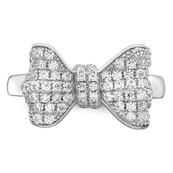 Rhodium Over Sterling Silver Cubic Zirconia Bow Ring