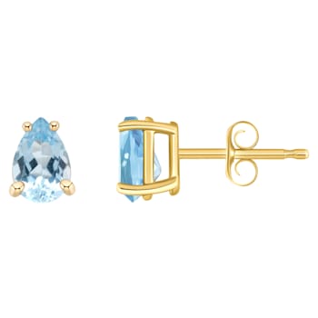 6x4mm Pear Shape Aquamarine 14k Yellow Gold Stud Earrings