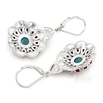 Turquoise And Coral Dangle Sterling Silver Earrings 7mm
