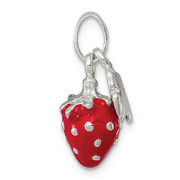 Sterling Silver Multi-color Enamel Flower and Strawberry Children's Pendant