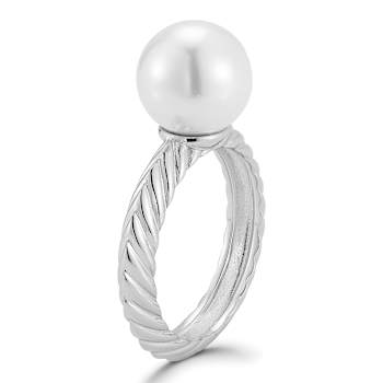 Rachel Zoe Freshwater Pearl Solitaire Fluted Band Ring in Rhodium Over
Sterling Silver