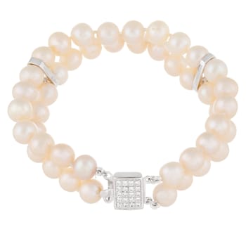 7-7.5mm White Cultured Freshwater Pearl Silver  Bracelet