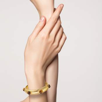 Rachel Zoe Tigers Eye Simulant Tubogas Bold Bangle in 14K Gold Over Brass