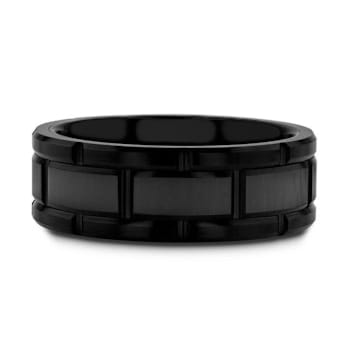 WINDSOR Beveled Black Tungsten Carbide Wedding Band with Brushed Finish
and Alternating Grooves 8mm