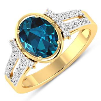 2.2ctw London Blue Topaz and Diamond 14K Yellow Gold Halo Ring