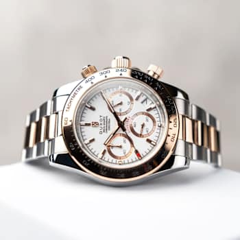 Duxot Accelero White Dial Rose Bezel Two-tone Stainless Steel Band
Chronograph Watch