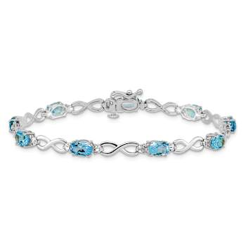 Rhodium Over 10k White Gold Blue Topaz and Diamond Infinity Bracelet