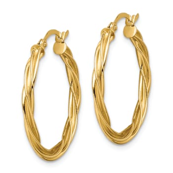 14k Yellow Gold 1 1/16" Polished Twisted Hoop Earrings