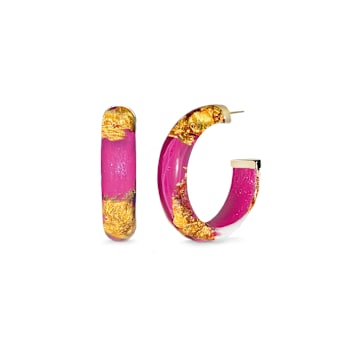 14K Yellow Gold Over Sterling Silver Small Gold Leaf Acrylic Hoops in Dahlia
