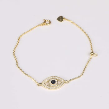 Blue Sapphire and Moissanite Evil Eye 14K Yellow Gold Over Sterling
Silver Bracelet