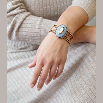Barse Jewelry Blue Denim Dreams White Mother of Pearl Golden Cuff Bracelet