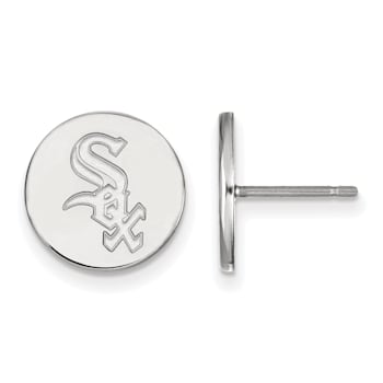 Rhodium Over Sterling Silver MLB LogoArt Chicago White Sox Post Earrings