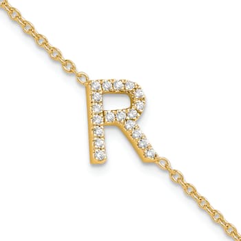 14k Yellow Gold Diamond Sideways Letter R Bracelet